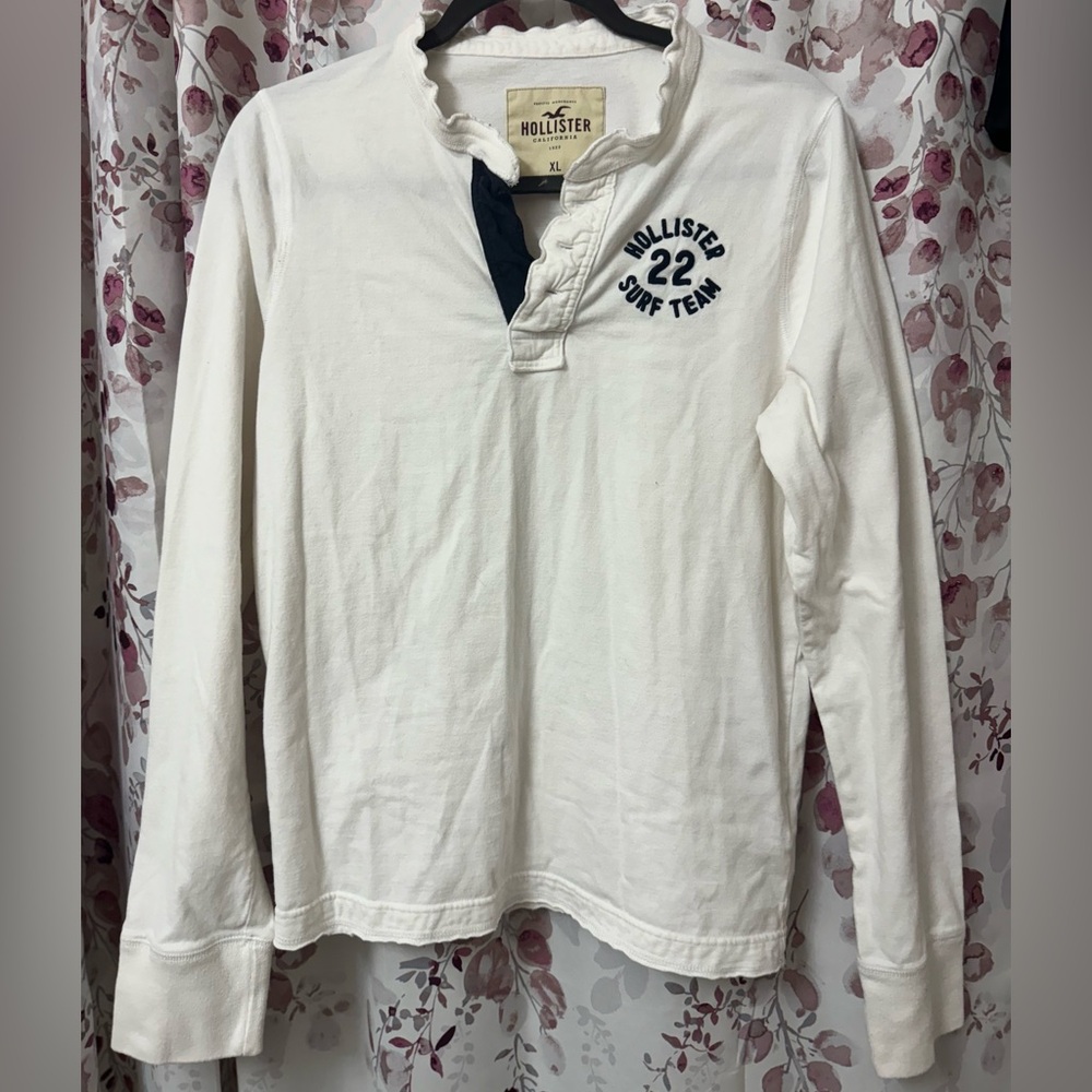 Hollister Surf Team Mens Henley Long Sleeve Shirt (Cream)